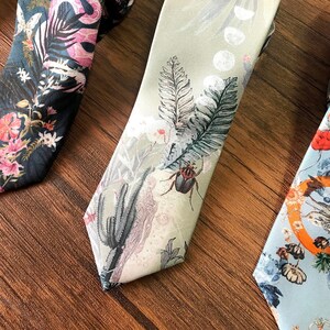 Sage Green Silk Tie, 'Mirage' Men's Luxury Tie in Sage Green with Scorpion illustration by Alice Acreman silks image 4