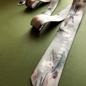 Sage Green Silk Tie, 'Mirage' Men's Luxury Tie in Sage Green with Scorpion illustration by Alice Acreman silks image 7