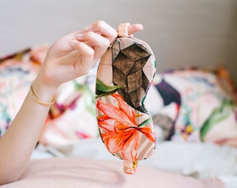 Luxury Silk Satin eyemask 'Petals' design, botanical designs, from the Mysa self-care collection