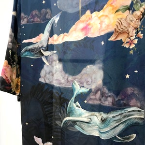 Blue Silk Kimono Jacket in the dreamy 'Wonderous' print, size L/XL image 5