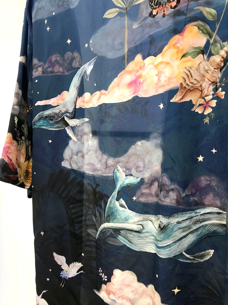 Blue Silk Kimono Jacket in the dreamy 'Wonderous' print, size L/XL image 5