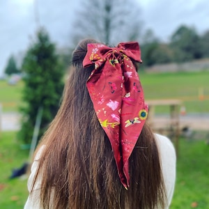 Giant silk hair bow with barrette clip in dark pink &#39;Cherish&#39; print