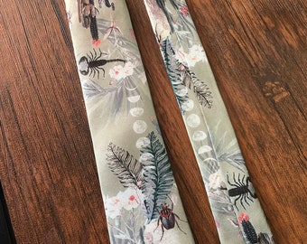 Sage Green Silk Tie, 'Mirage' Men's Luxury Tie in Sage Green with Scorpion illustration by Alice Acreman silks