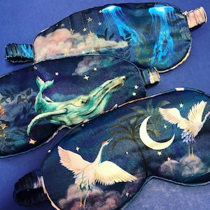 Navy Silk eyemasks for sleep or meditation in beautiful 'wonderous print' hand painted designs
