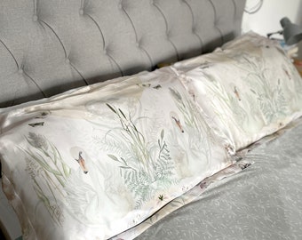 Silk Pillowcase in hand painted 'Graceful' print, Oxford style Pillowcase