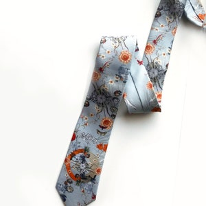 light blue Silk Tie with floral pattern 'Evolution' Men's Luxury Silk necktie image 8