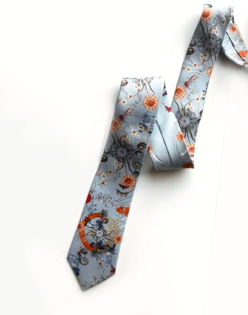 light blue Silk Tie with floral pattern 'Evolution' Men's Luxury Silk necktie image 8