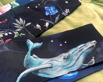Navy 'Skinny' Silk scarf in the botanical  'Wonderous' Print, delicate, lightweight scarf accessory