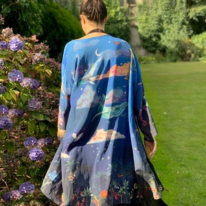Blue Silk Kimono Jacket in the dreamy 'Wonderous' print, size L/XL image 2