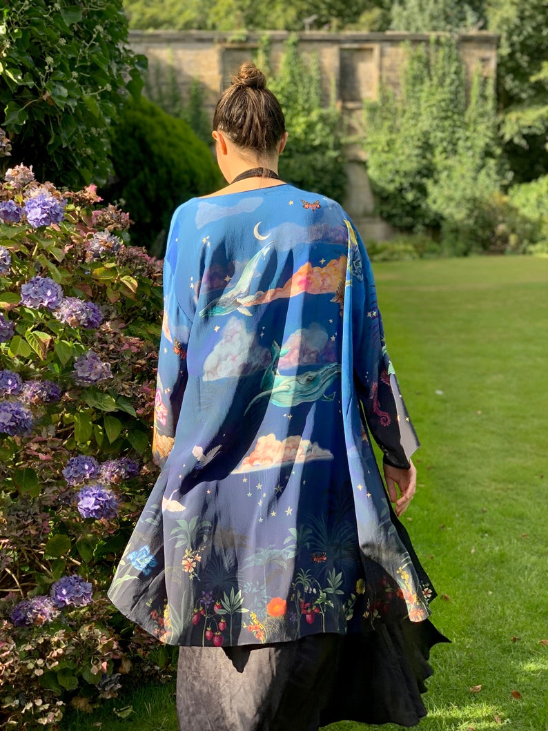 Blue Silk Kimono Jacket in the dreamy 'Wonderous' print, size L/XL image 2