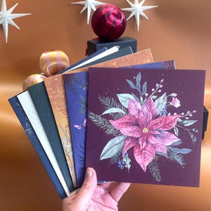 Feestelijke wenskaarten, set van 6 met handgeschilderde kerstillustraties