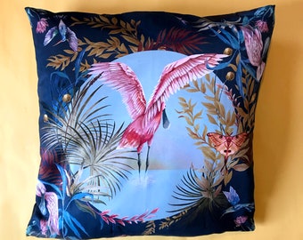 Giant Navy Blue floor cushion 'Ripple' with spoonbill design