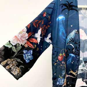 Blue Silk Kimono Jacket in the dreamy 'Wonderous' print, size L/XL image 3