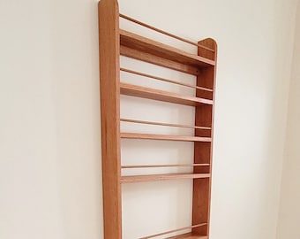 Solid Oak Larder Rack Butler Pantry Rack 5 Shelf Deep Shelves for Spice Jars & Bottles Wooden Kitchen Door Storage 90cm Tall x 10cm Deep