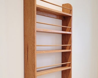 Solid Oak Larder Rack 5 Shelf Butler Pantry for Spice Jars & Bottles Wooden Kitchen Door Storage 90cm Tall x 10cm Deep