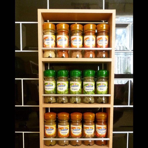 Spice Rack 5 Shelves / Tiers Wall Mounted Solid Beech Kitchen Storage for Herbs & Spice Jars 24.5cm to 56cm Wide (2023)
