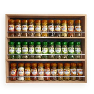 Solid Beech Spice Rack 3 Shelf / Tiers Worktop or Wall Mounted Kitchen Storage for Herbs & Spice Jars 24.5cm to 56cm Wide (2023)