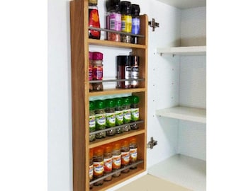 Solid Oak Spice Rack 4 Shelves for Kitchen Back of Door Rack Cupboard Hung Storage of Herbs Spices Jars Bottles Packets with Open Shelf