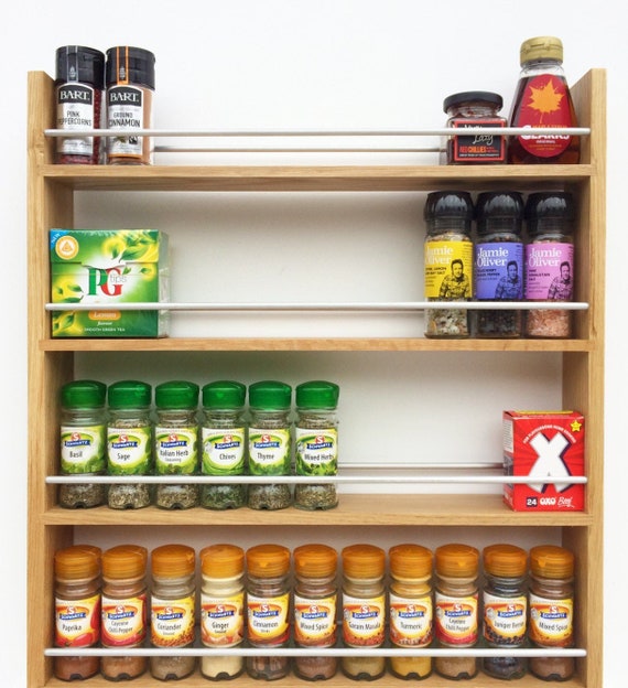 Solid Oak Spice Rack 5 Shelf Tiers Deep Shelves for Kilner Jars