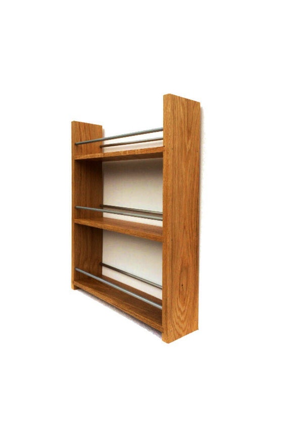 Oak Spice Rack 4 Shelf Deep Shelves for Jars Bottles Packets Wall