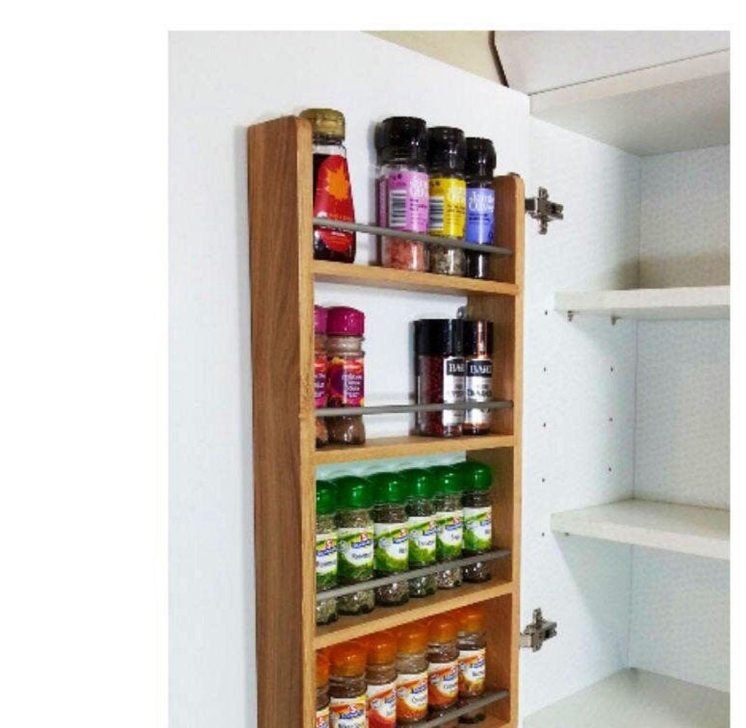 Movisa 4 -Pieces Wall Mount Spice Racks Seasoning Herb Jar Holder Organizer Kitchen Pantry Door Storage Shelf, Black