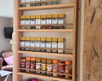Oak Spice Rack 6 Shelves for Kitchen Cupboard Door Slim Mounted Storage 89cm Tall