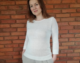 Linen sweater, Knit linen sweater, Linen summer jumper, 3/4 sleeve sweater, Linen clothing for women, Women organic knitwear,Summer clothing