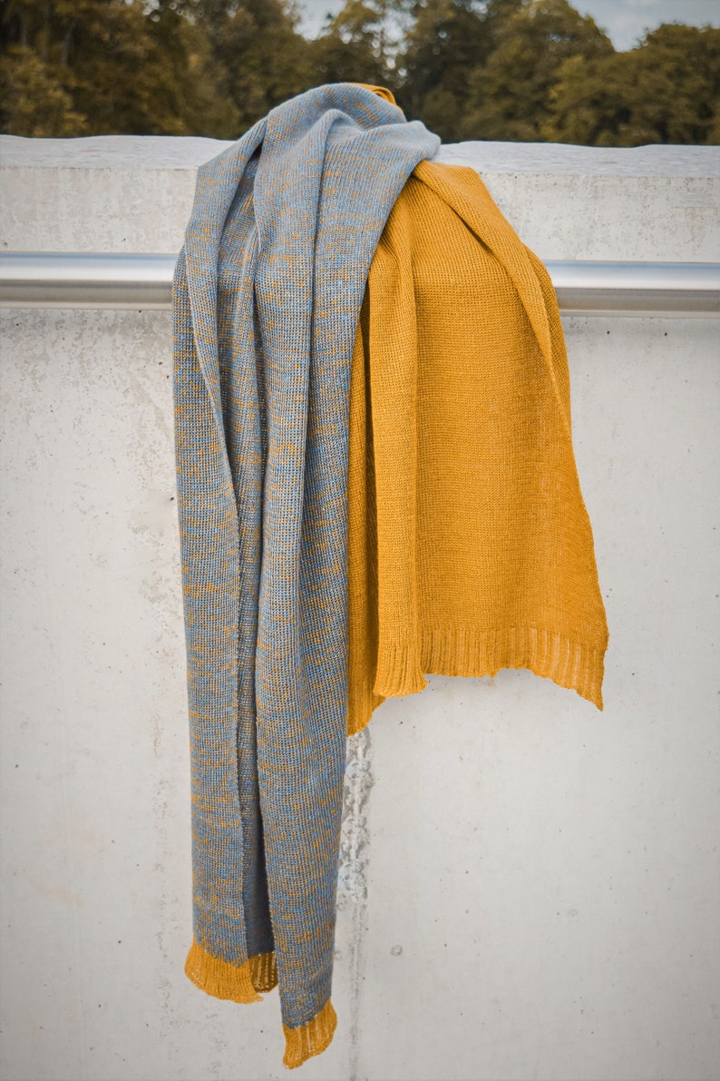 Linen Chunky Knit Scarf, Extra Long Scarf, Warm Soft Hand Knit Scarf, Yellow/Mustard Scarf, Gift for Her, Winter Accessories, Unisex scarf image 4