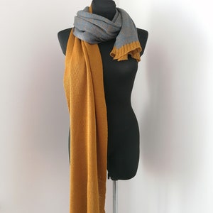 Linen Chunky Knit Scarf, Extra Long Scarf, Warm Soft Hand Knit Scarf, Yellow/Mustard Scarf, Gift for Her, Winter Accessories, Unisex scarf image 2