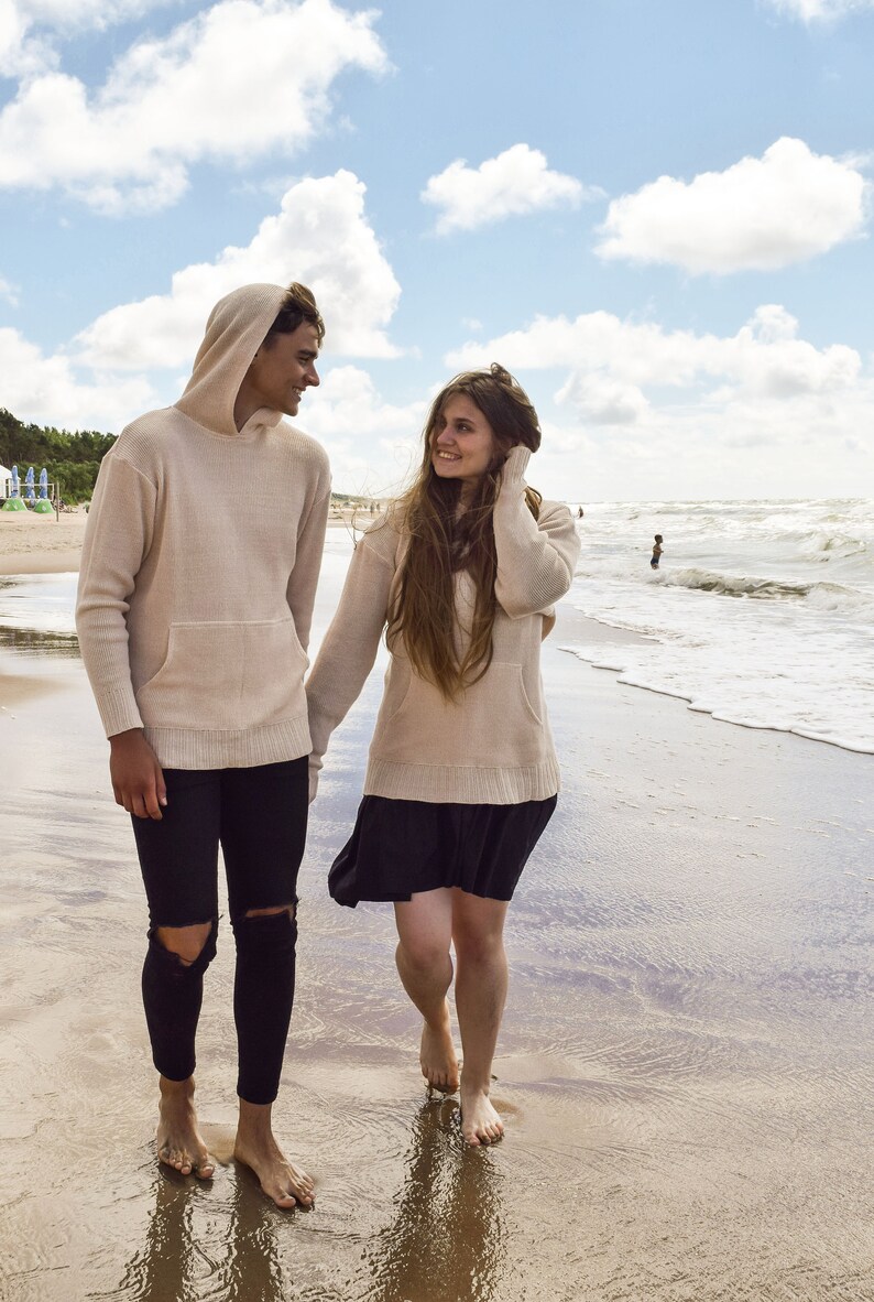 100 Linen Knitted Sweater With Hood for Men Handmade Men Etsy