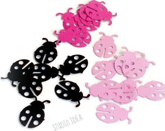 Black & Pink Ladybug Confetti, Lady bug Cut outs - or CHOOSE YOUR COLORS - Set of 50pcs, 100pcs