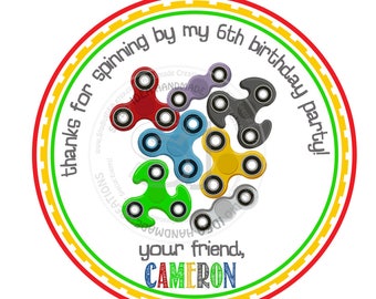 Custom Fidget Spinners Printable 2.5" Tags-Personalized Thank you Birthday 2.5 inches Tags- Stickers,DIY Digital File-Party Favor Tags
