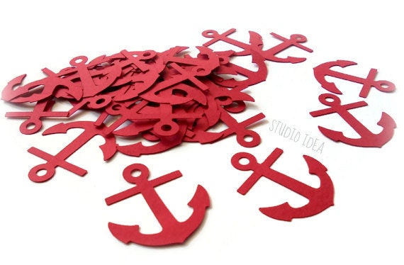 Red Large Anchor Cut outs, Die cut, Confetti,Set of 50pcs, 100pcs Embellishments or CHOOSE YOUR COLORS Il_570xn