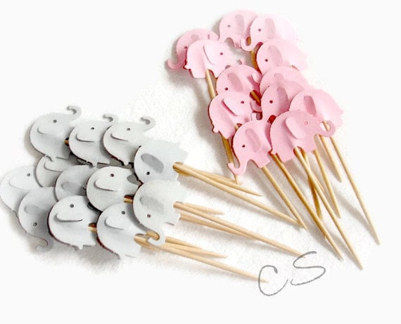 Mixed Pink & Grey Elephant Cupcake Toppers, Food Picks-Set of 12pcs, 24 pcs Il_570xn