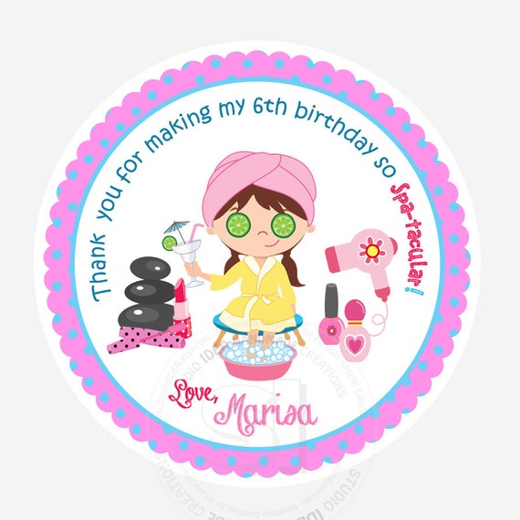 Custom Spa Party Printable 2.5" Tags-Personalized Beauty Theme Birthday 2.5 inches Tags- Stickers, DIY Spa Party Favor Tags Il_570xn