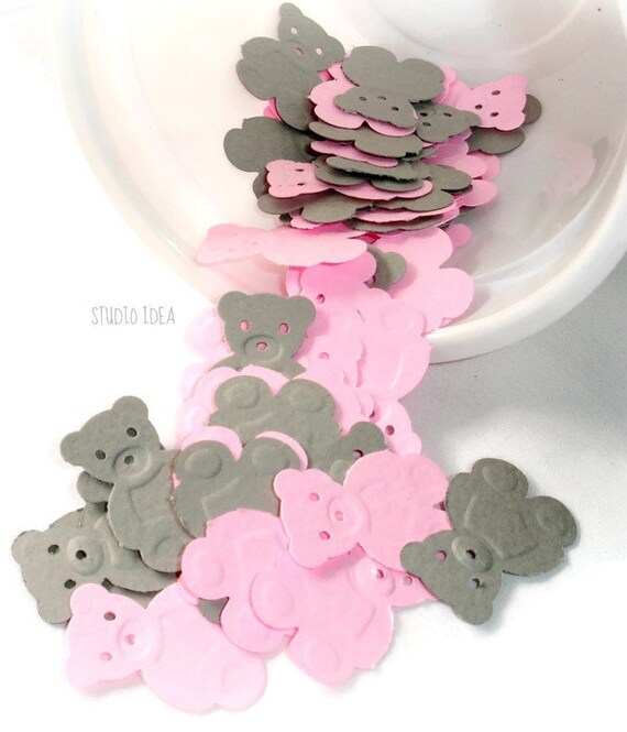 120 Mixed Pink & Grey Embossed Teddy Bear Cut-outs, Confetti - Set of 120 pcs Il_570xn