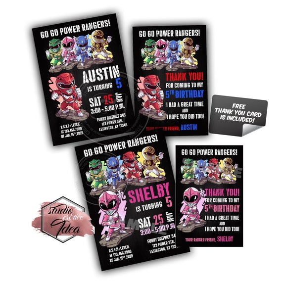 Power Rangers Party Printable Invitation with FREE Thank you Card-DIY Digital File-Go Go Power Rangers Birthday Invitation -You Print Il_570xn