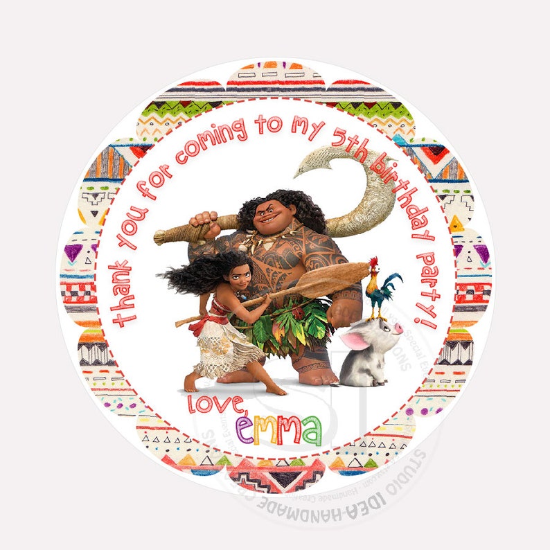 D.I.Y MOANA Party Favor Tags Stickers Custom Printable Moana 2.5 Tags-Personalized Birthday 2.5 inches Tags
