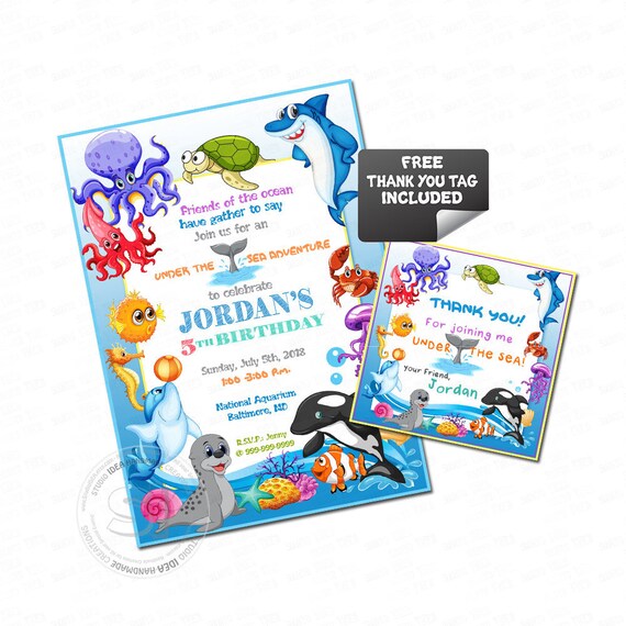 Under the Sea Party-Birthday Custom Printable Invitation with FREE Thank you Matching Tag-DIY Digital File-Under the Sea Adventure Party Il_570xn