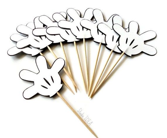 Black & White Mickey Hand Cupcake Toppers, Food Picks or CHOOSE YOUR COLORS Il_570xn