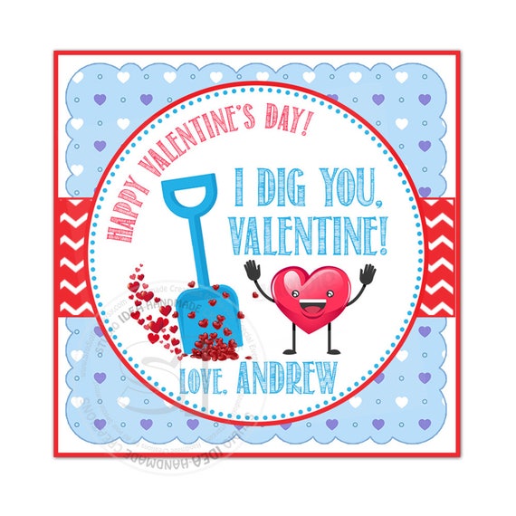 Valentine's 2.5" Printable Square Tags-Happy Valentines Personalized Tags, Valentine's "I Dig You" printable 2.5"tags -Stickers (You Print) Il_570xn