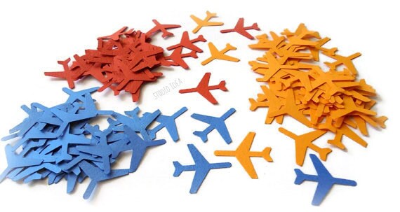 120 Primary Colors Medium Airplane Cut outs, Die cut, Confetti, Embellishments or CHOOSE YOUR COLORS - Set of 120 pcs Il_570xn