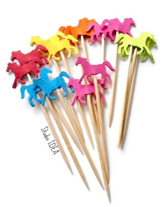 Running Horse Toppers, Multi Bright Color Double sided Horse Cupcake Toppers, Bright Color Horse Food Picks-or Choose Your Colors Il_570xn