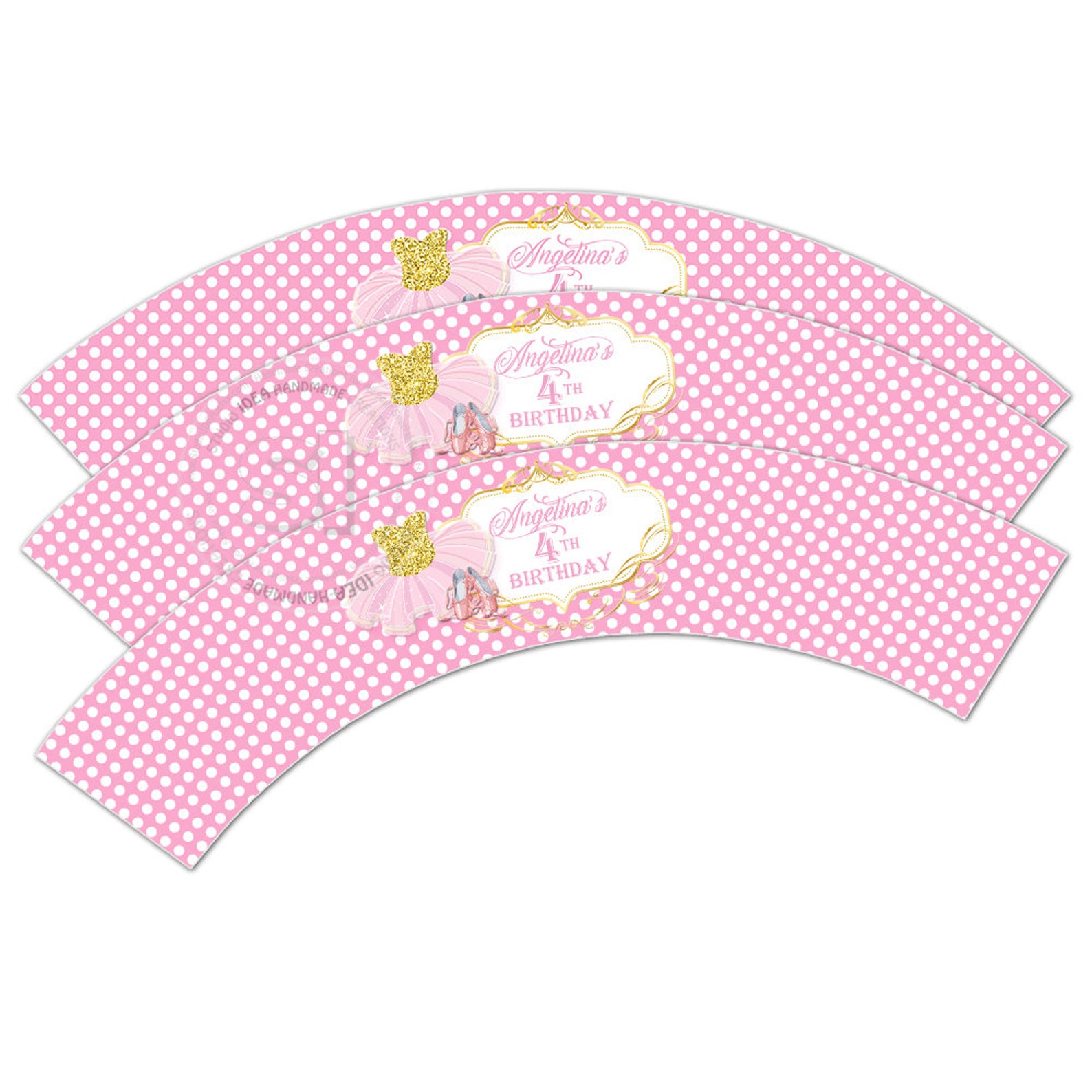 ballerina-tutu customized printable cupcake wrappers-personalized printable ballet-pink polka dots liners- you print-digital fil