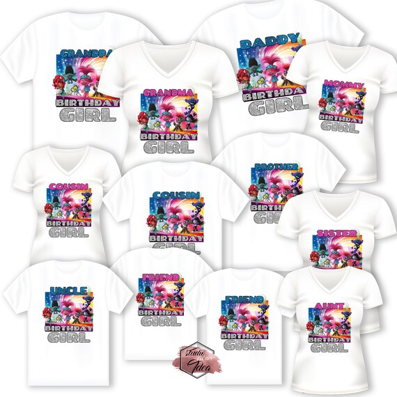 Instant Download - Set of 12 Family-Friend Members TROLLS 2-World Tour Theme IRON ON Transfers- Birthday Girl Trolls Party T-Shirt prints Il_570xn