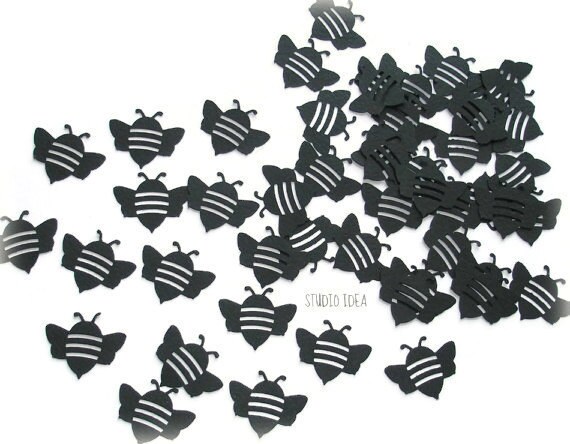 50 Black Bee Confetti, Cut outs - or CHOOSE YOUR COLORS - Set of 50 pcs Il_570xn