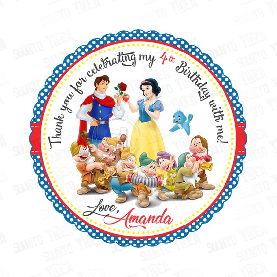 Snow White 2.5" Custom PRINTABLE Thank you Tags-Snow White and the 7 Dwarfs Scallop Tags-Personalized Thank you Stickers D.I.Y-Digital File Il_570xn