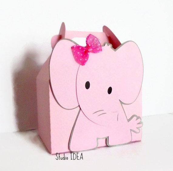 Elephant Gable Box, Favor Box, Candy Box, Gift Box with Pink & Grey Elephant or Choose Your Colors- Set of 6pcs, 12pcs, 25pcs Il_570xn