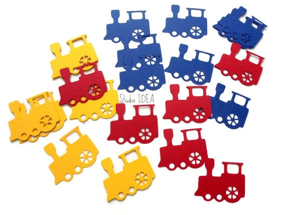 Primary Colors 2" Train Cut outs, Die cut, Confetti, Embellishments or CHOOSE YOUR COLORS - Set of 40pcs, 80pcs, 120pcs Il_570xn