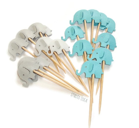 Mixed Bright Blue & Grey Elephant Cupcake Toppers, Food Picks-Set of 12pcs, 24 pcs Il_570xn